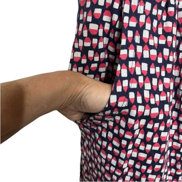Boden WH761 Pink & Blue Weekend Jersey Midi Dress Pockets Cotton Modal Comfy - Picture 6 of 10